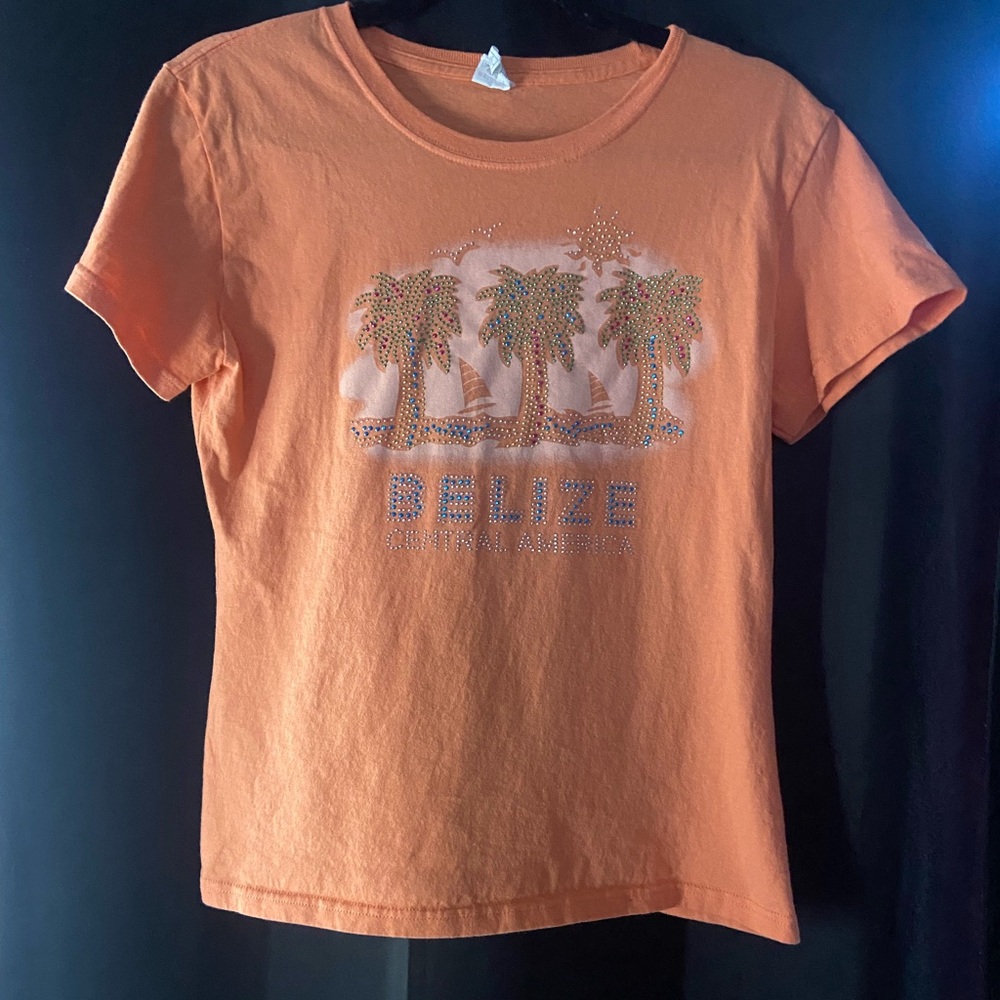 bedazzled orange fitted tee